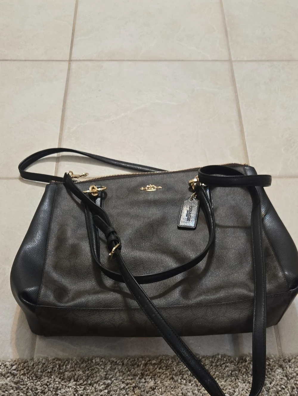 Coach Black Leather Shoulder Bag with Gold Hardware